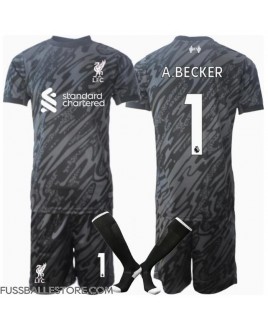 Günstige Liverpool Alisson Becker #1 Torwart Heimtrikotsatz Kinder 2024-25 Kurzarm (+ Kurze Hosen)
